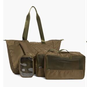 Mine Olive Green Quilted Travel Tote with Packing Cubes and Accessory Pouches
